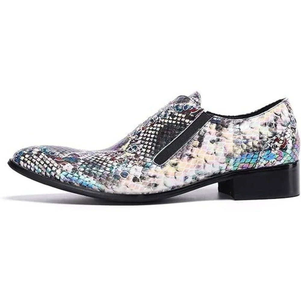 Santimon Men's US 6 Multi Purple Snake Print Leather Slip On Loafers Dress Shoes